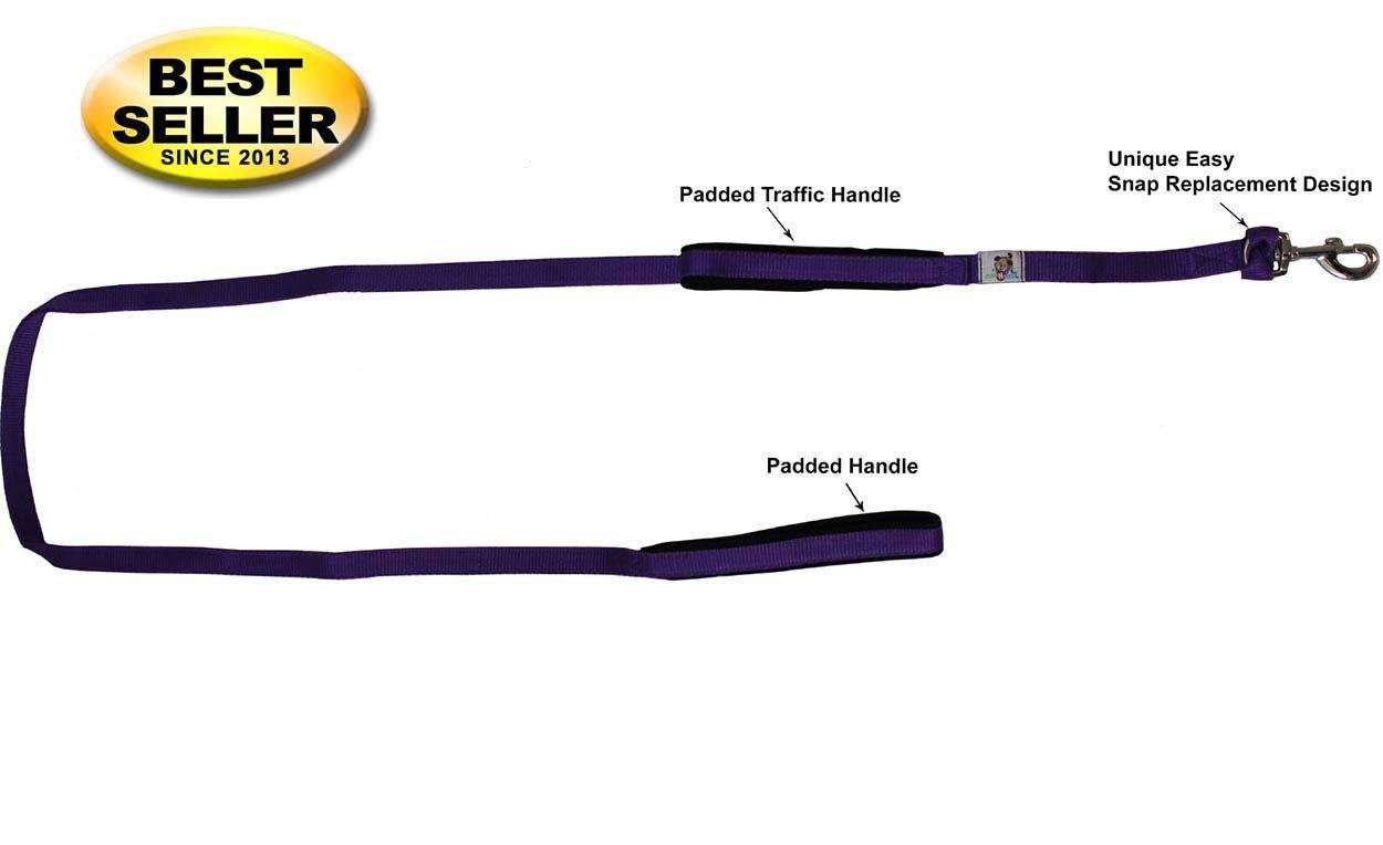Padded Double Handle Dog Leash w Warranted Snap Design Detail