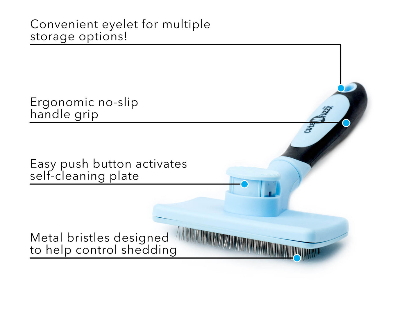 Self Cleaning Pet Slicker Brush by cuteNfuzzy® Feautes