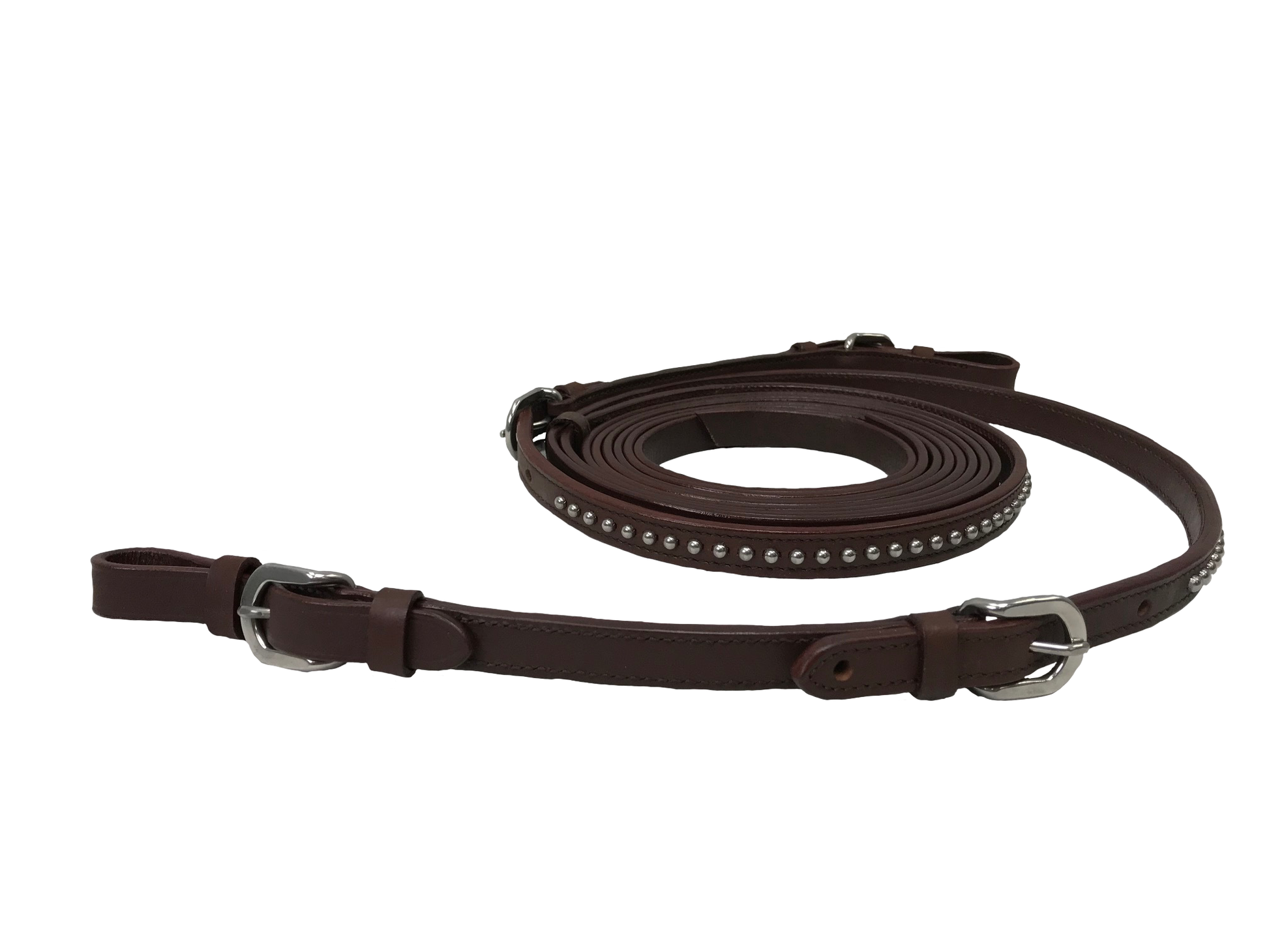 Tahoe Tack Silver Texas Star Spots Buckle Leather Western Horse Split Reins with Buckle Bit Ends 