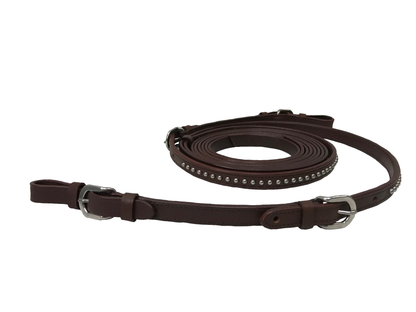 Tahoe Tack Silver Texas Star Spots Buckle Leather Western Horse Split Reins with Buckle Bit Ends 