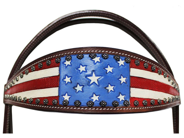 Tahoe Tack Patriotic Hand Painted American Flag Western Browband Headstall with Matching Reins