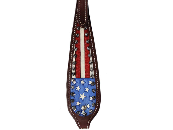 Tahoe Tack Patriotic Hand Painted American Flag Western Browband Headstall with Matching Reins