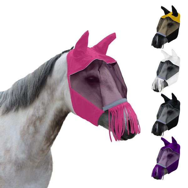 Derby Originals UV-Blocker Premium Reflective Safety Horse Fly Mask with Ears and Nose Fringe with One Year Warranty