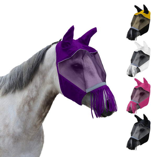 Derby Originals UV-Blocker Premium Reflective Safety Horse Fly Mask with Ears and Nose Fringe with One Year Warranty