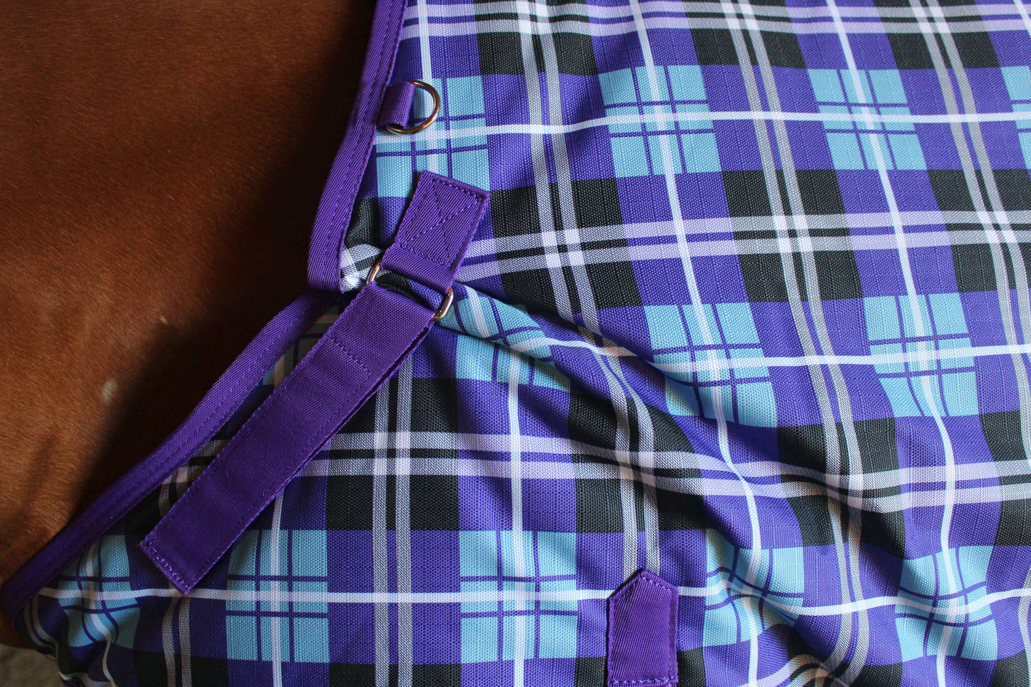 Derby Originals Arctic Purple Plaid 1200D Heavy Weight Winter Horse Turnout Blanket 300g Neck opening