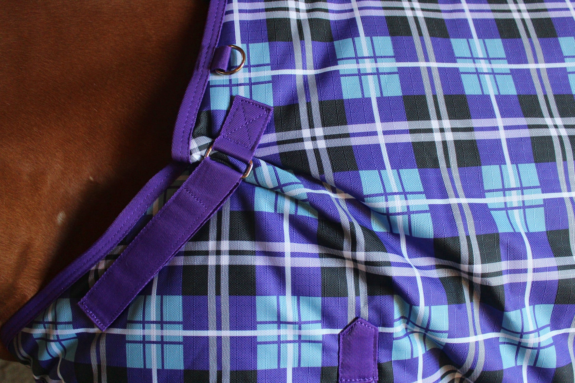 Derby Originals Arctic Purple Plaid 1200D Heavy Weight Winter Horse Turnout Blanket 300g Neck opening
