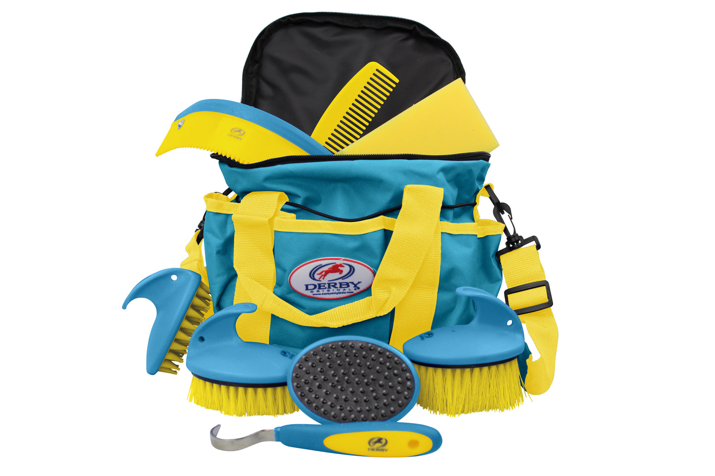 Derby Originals Premium Comfort 9 Item Horse Grooming Kits blue yellow