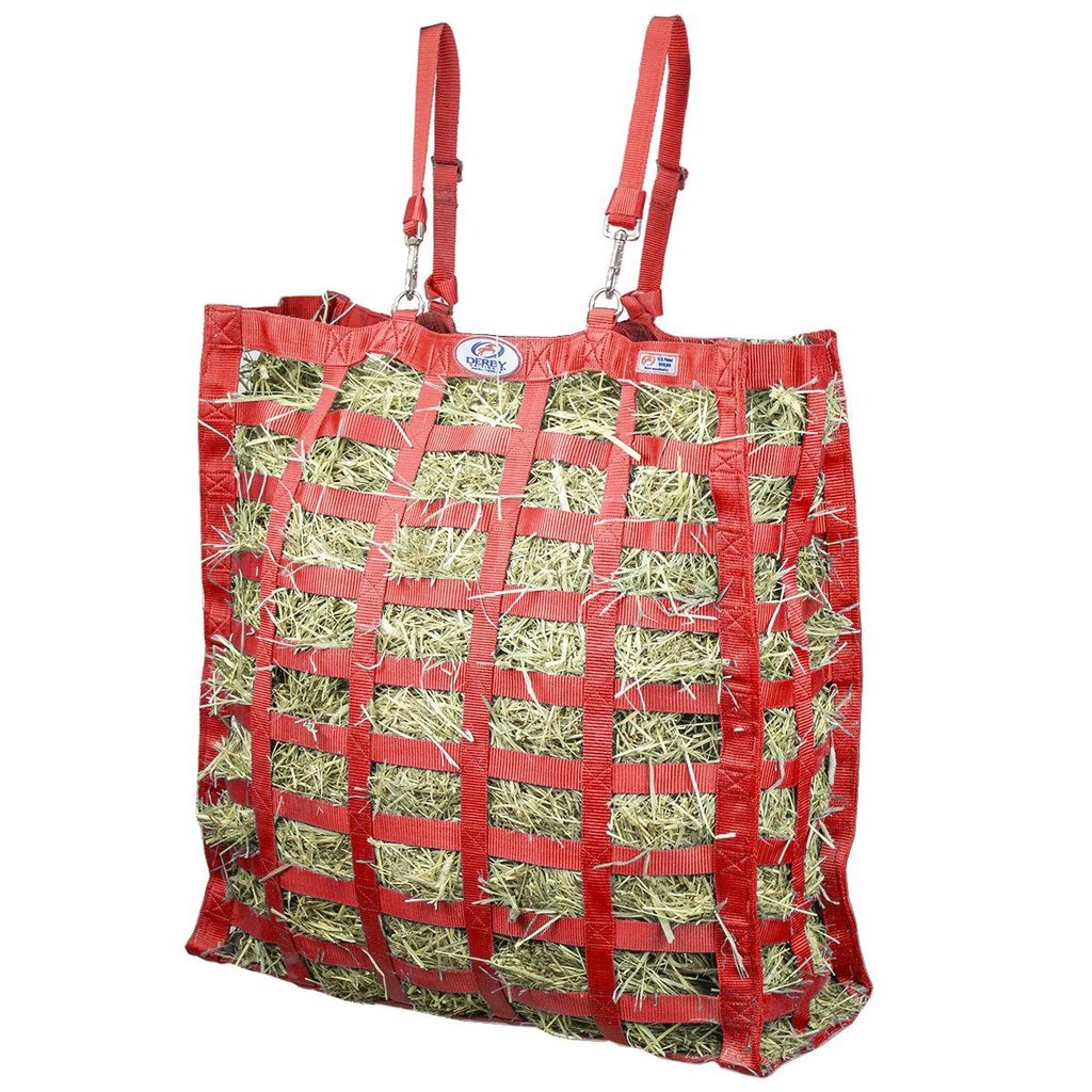Derby Originals Supreme Slow Feeder Horse Hay Bag with Super Tough Bottom red