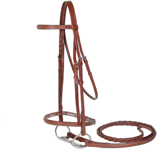 Paris Tack Raised Fancy Stitch Leather English Schooling Bridle with Laced Reins Chestnut