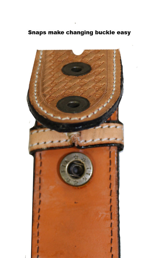 Tapered USA Leather Basket Tooled Western Belt with 1" Buckle
